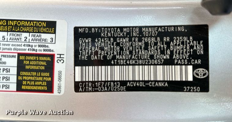 image for item HN9976 2008 Toyota Camry LE