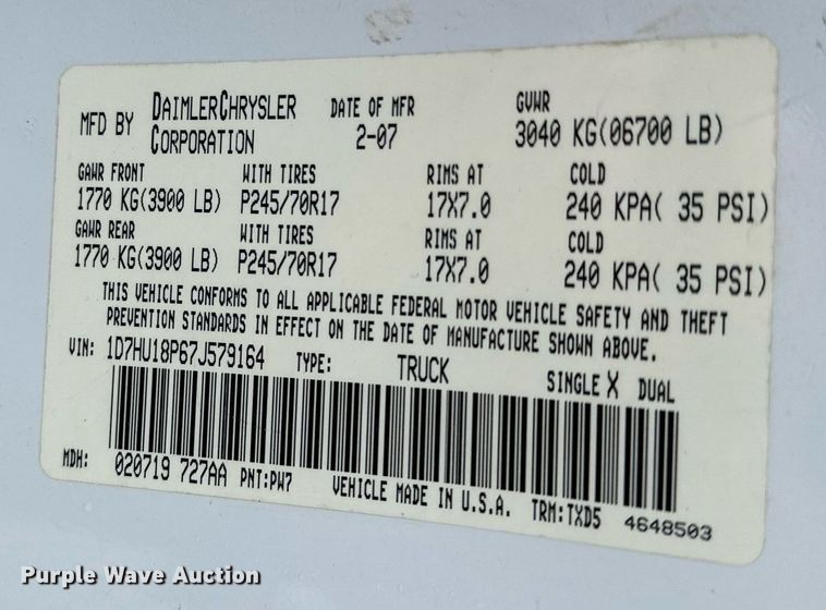 image for item HN9987 2007 Dodge Ram 1500  Quad Cab pickup truck
