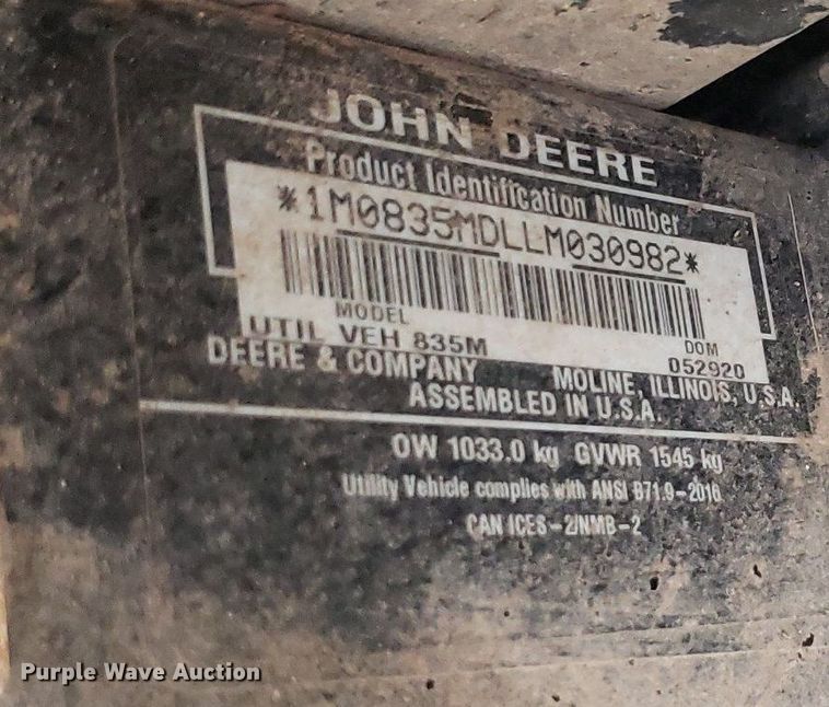 image for item IP9383 John Deere 835M  utility vehicle