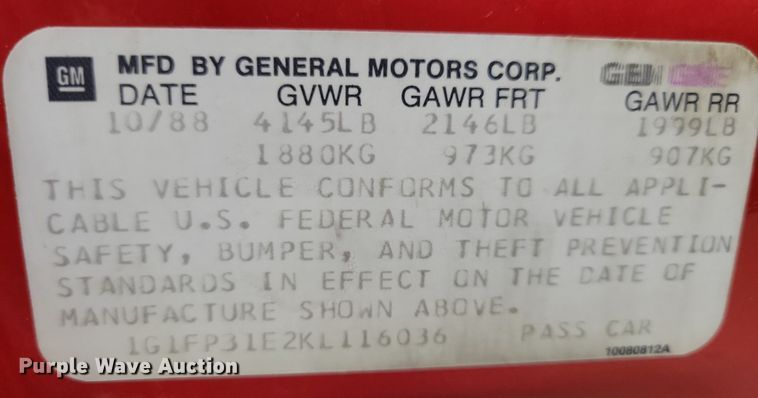 image for item IQ9878 1989 Chevrolet Camaro RS  convertible