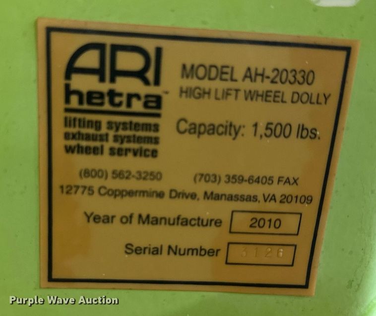 image for item JW9972 2010 ARI Hetra  AH-20330 high lift wheel dolly