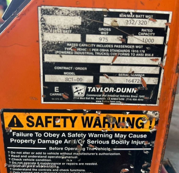 image for item JW9989 Taylor Dunn SC1-00 utility cart