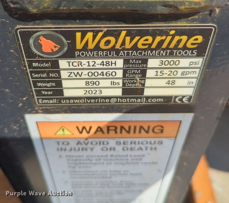 image for item KB9408 Wolverine TCR-12-48H  skid steer trencher