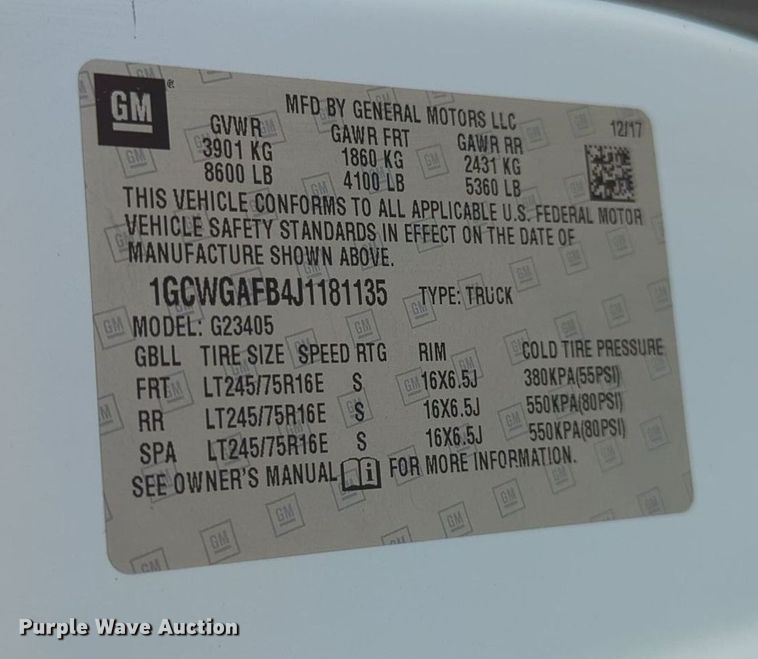 image for item KB9409 2018 Chevrolet Express G2500  van