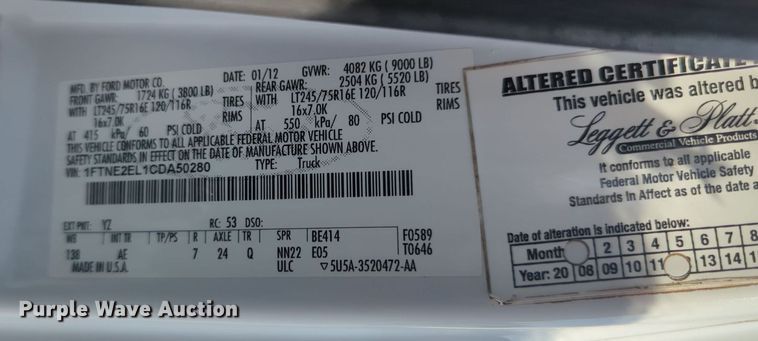 image for item KB9411 2012 Ford E250  van