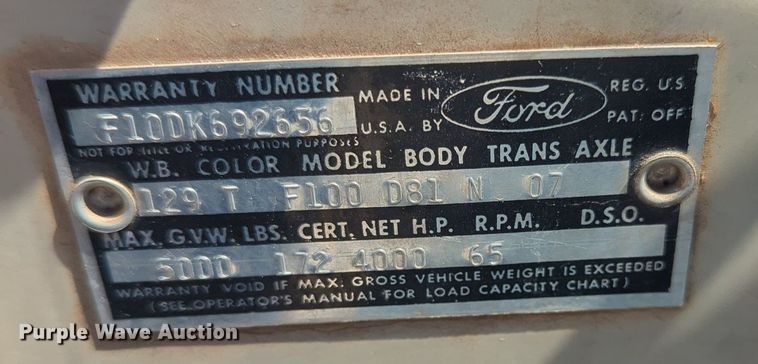 image for item KB9414 1965 Ford F100  pickup truck
