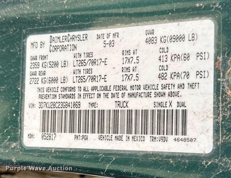 image for item KM9806 2003 Dodge Ram 2500  Quad Cab pickup truck