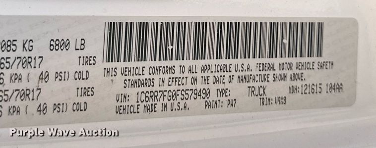 image for item KM9810 2015 Dodge Ram 1500  Quad Cab pickup truck