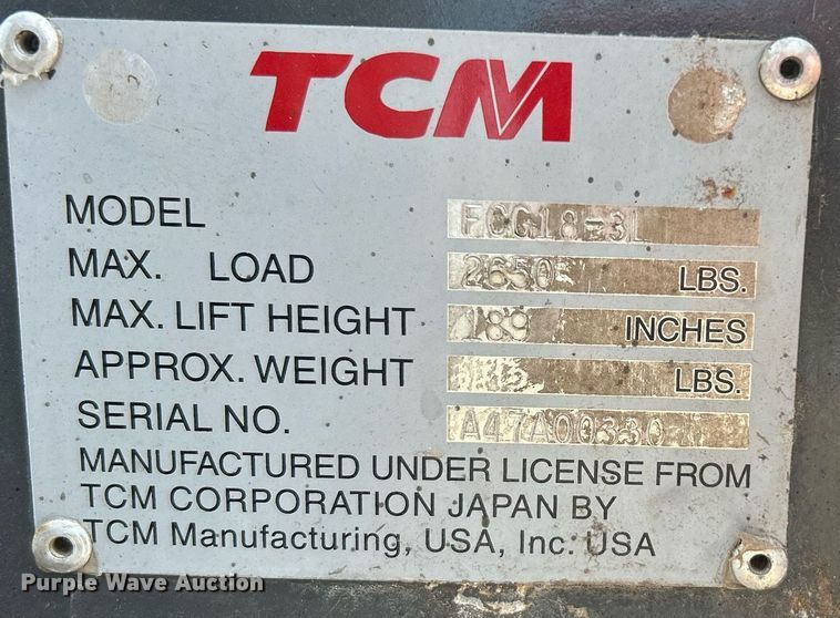 image for item KW9071 TCM FCG18-3L  forklift