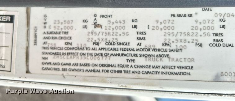 image for item KW9084 2005 International 9200i  flatbed truck