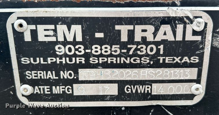 image for item KW9131 2017 Tem-Trail  utility trailer