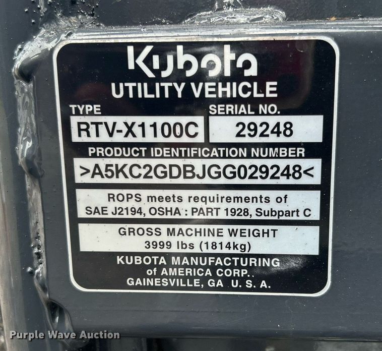 image for item KW9162 2011 Kubota RTV-X1100C  utility vehicle