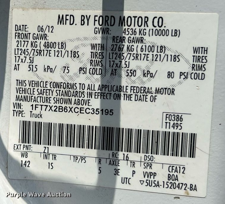 image for item LF9438 2012 Ford F250 Super Duty  SuperCab pickup truck