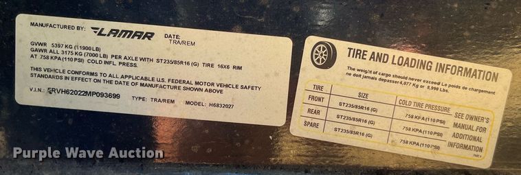 image for item LF9441 2021 Lamar  equipment trailer