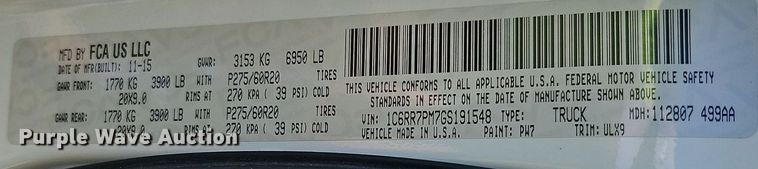 image for item LM9133 2016 Dodge Ram 1500 Limited  Crew Cab pickup truck