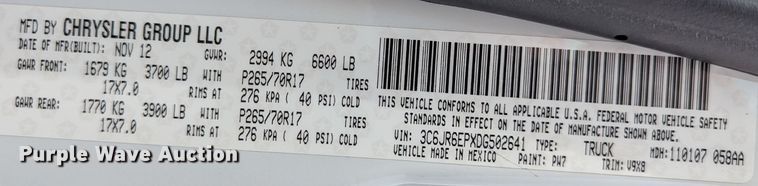 image for item LM9861 2013 Dodge Ram 1500 SLT  pickup truck