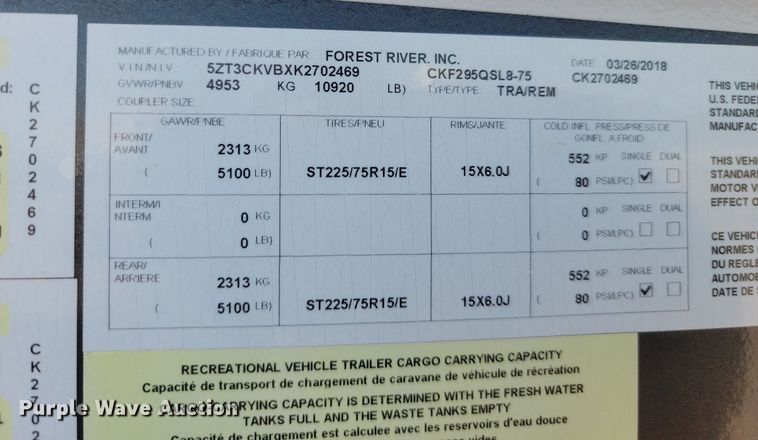 image for item LQ9235 2019 Artic Wolf 295QSL875  camper