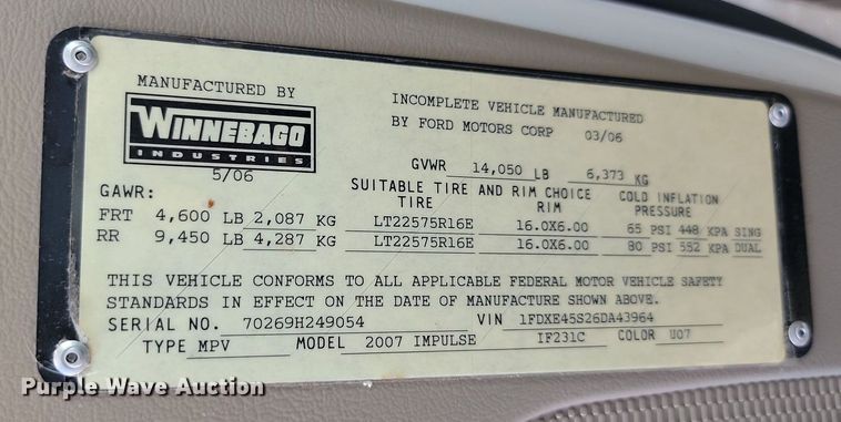 image for item LQ9236 2007 Winnebago Impulse  RV