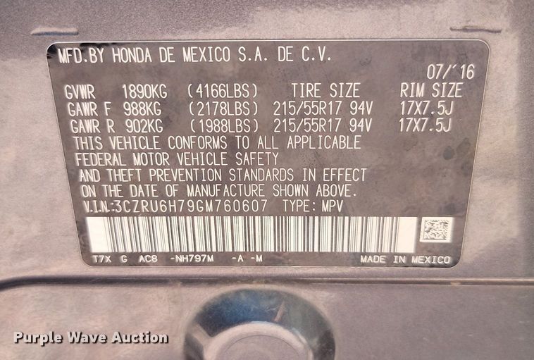 image for item LQ9237 2016 Honda HR-V  SUV