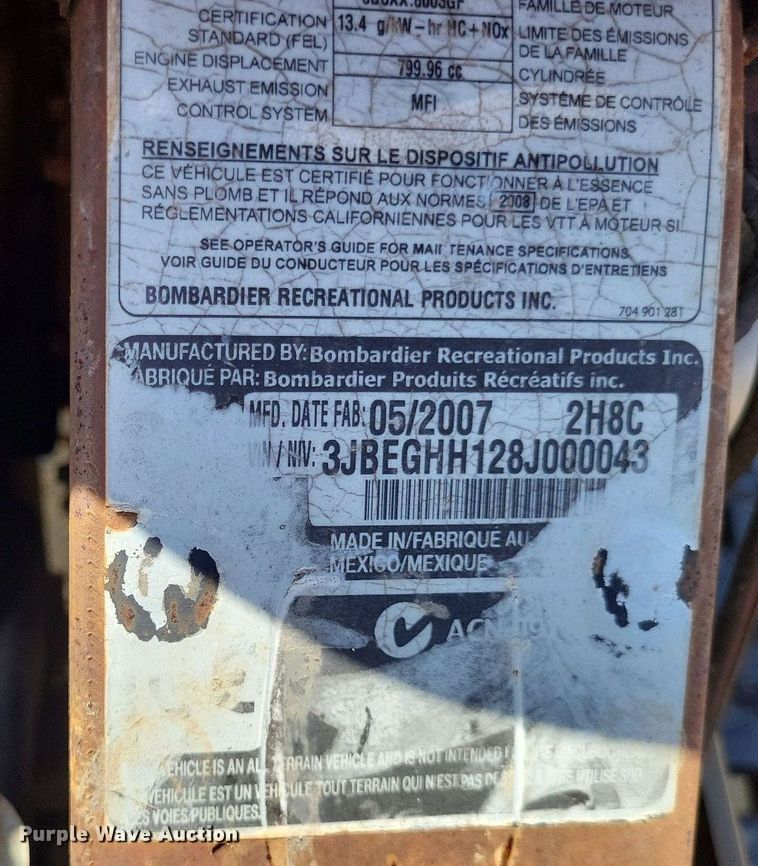 image for item LS9651 2008 Can-Am Outlander 800  ATV