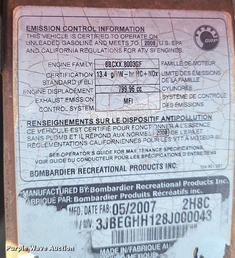 image for item LS9651 2008 Can-Am Outlander 800  ATV