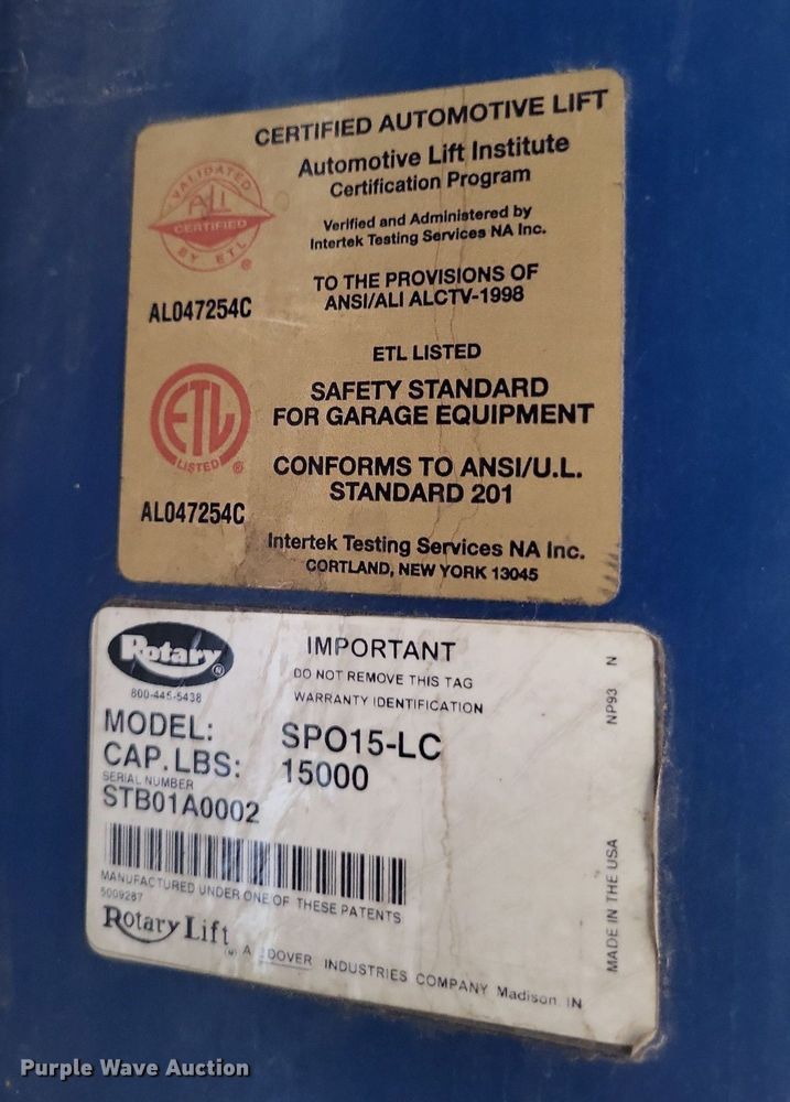 image for item LS9689 Rotary SP015-LC  two post automotive lift