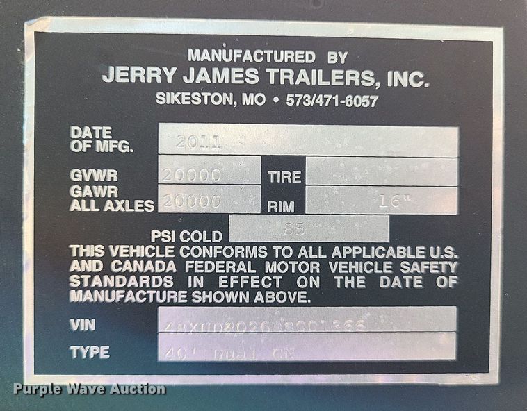 image for item LS9693 2011 Jerry James  flatbed trailer