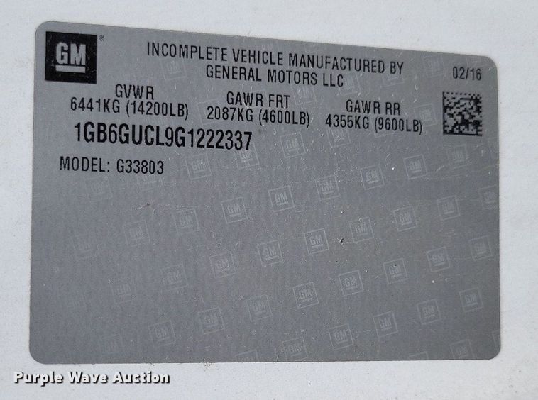 image for item LS9696 2016 Chevrolet 4500  van cab and chassis