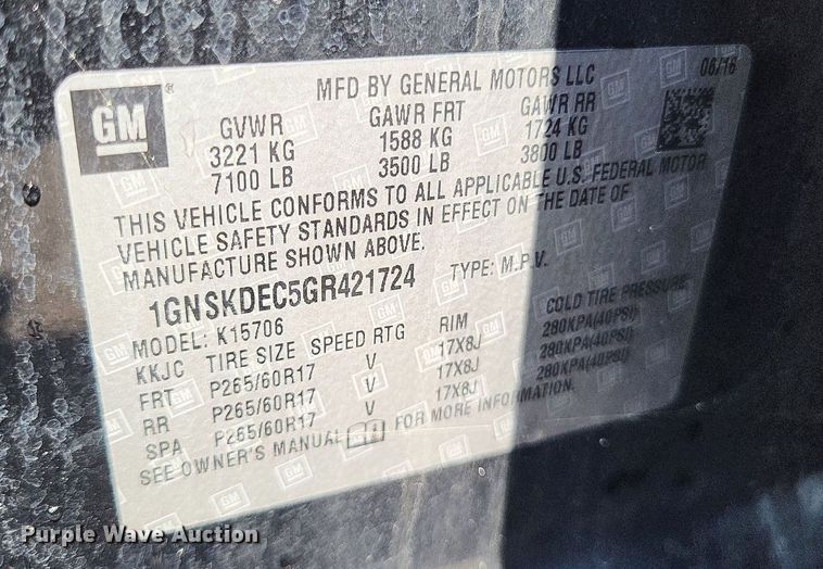 image for item LS9718 2016 Chevrolet Tahoe Police  SUV