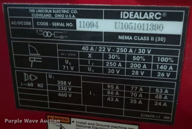 image for item LY9374 Lincoln Electric Idealarc 250  welder