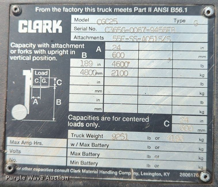 image for item LY9380 Clark CGC25  forklift