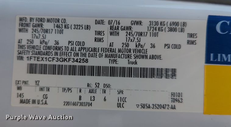 image for item LY9385 2016 Ford  F150 SuperCab pickup truck