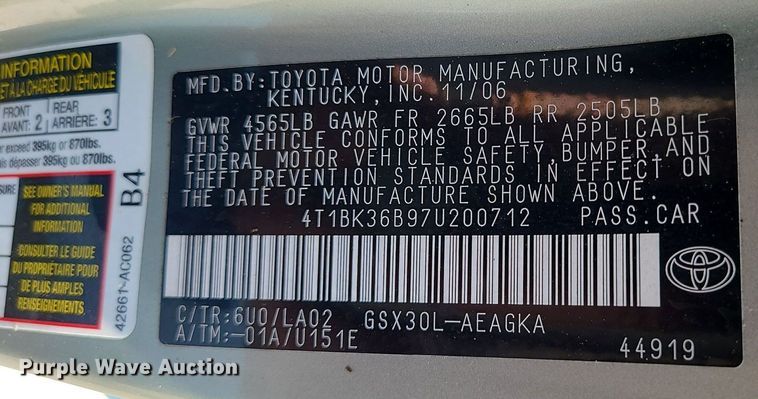 image for item MJ9310 2007 Toyota Avalon XLS  sedan