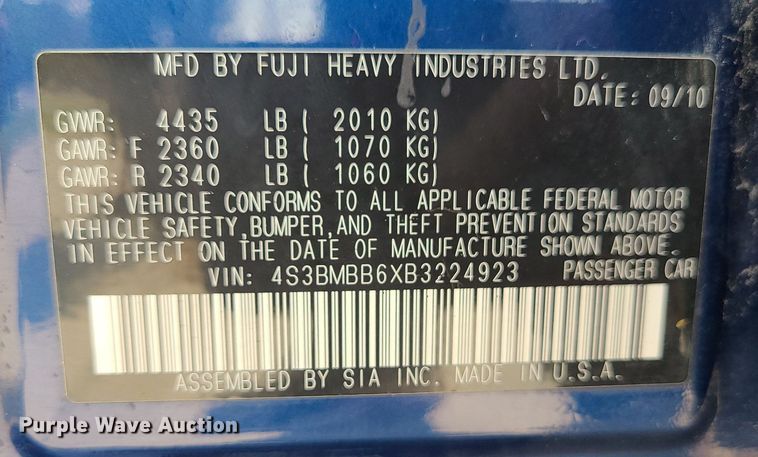 image for item MJ9313 2011 Subaru Legacy