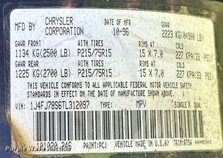 image for item ML9191 1996 Jeep Cherokee  SUV