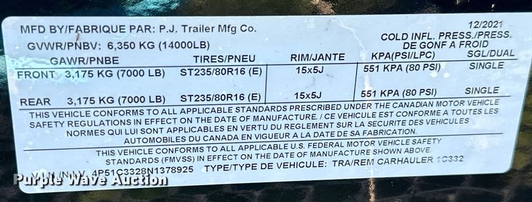 image for item ML9194 2022 PJ B8282  equipment trailer