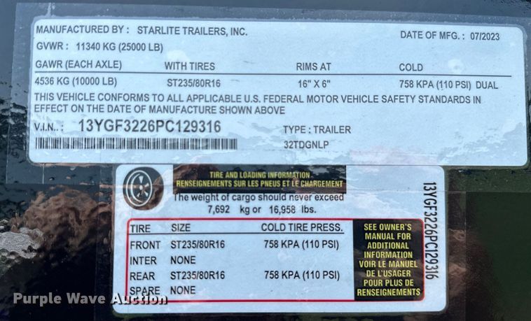 image for item ML9204 2023 Starlite  equipment trailer