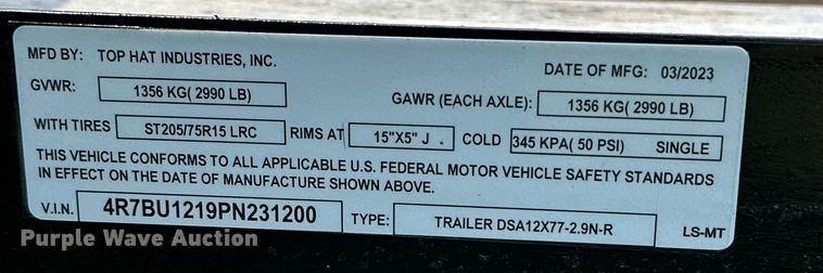 image for item ML9205 2023 TopHat Trailers  utility trailer