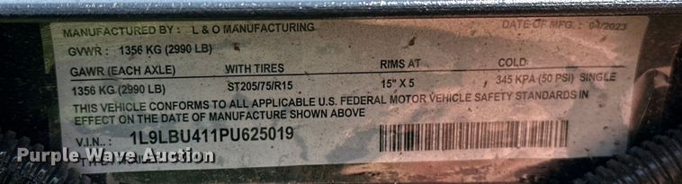 image for item ML9206 2023 L&O Manufacturing  utility trailer