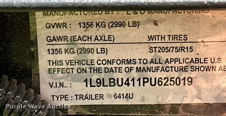 image for item ML9206 2023 L&O Manufacturing  utility trailer