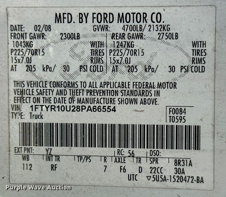 image for item ML9216 2008 Ford Ranger  pickup truck