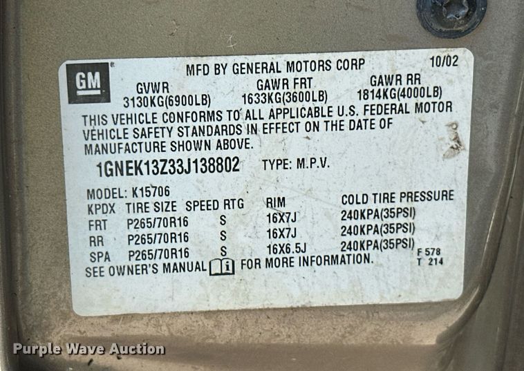 image for item ML9234 2003  Chevrolet Tahoe  SUV