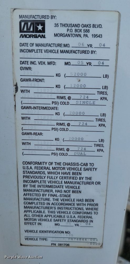 image for item ML9511 2005 Sterling LT7500  box truck