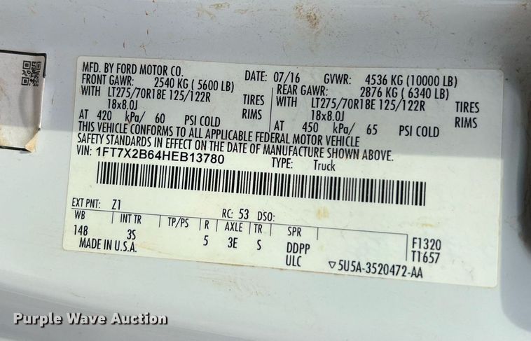 image for item NA9124 2017 Ford F250 XLT  SuperCab pickup truck