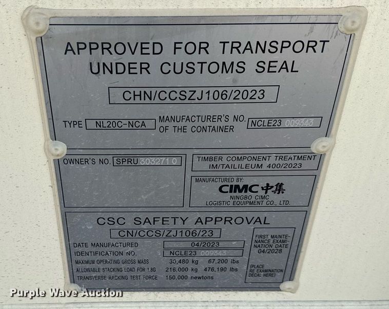 image for item NL9035 2023 CIMC 20' shipping container 