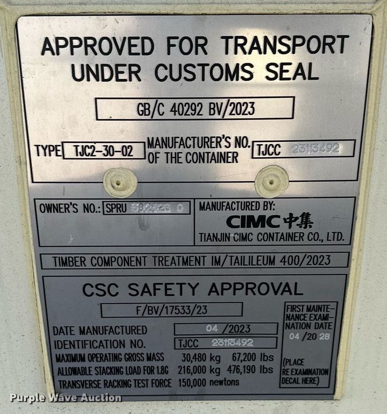 image for item NL9036 2023 CIMC 20' shipping container 