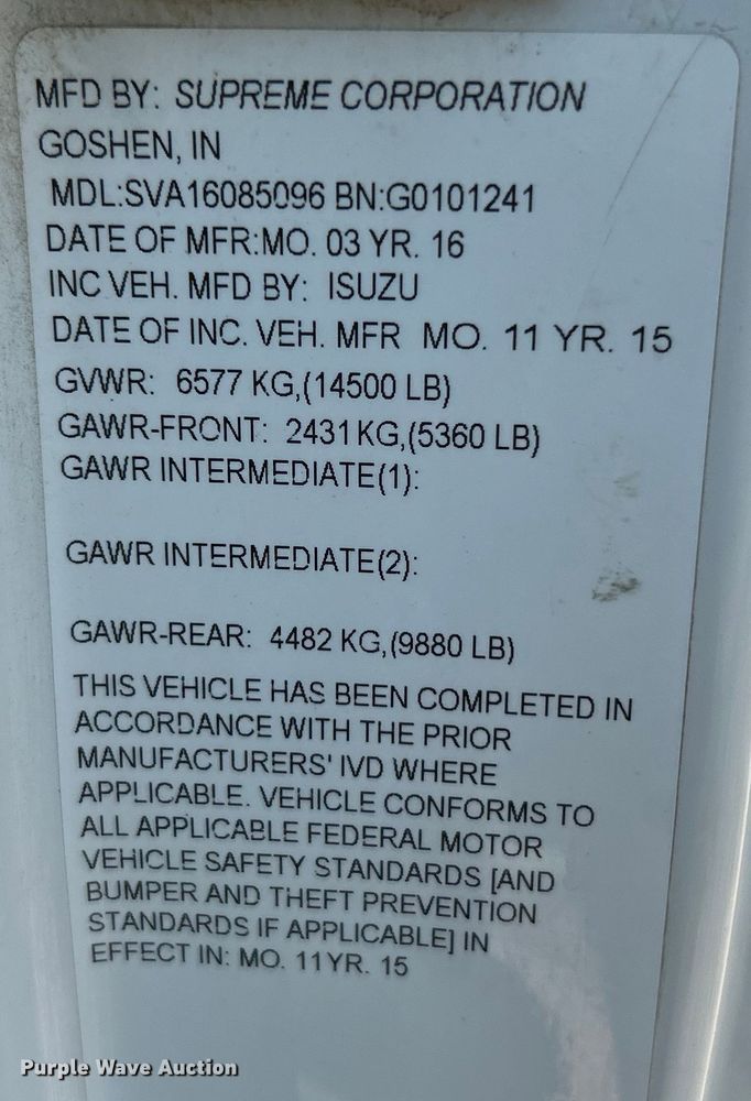 image for item NL9536 2016 Isuzu NPR HD  Crew Cab box truck