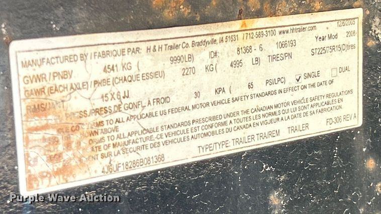 image for item NL9539 2006 H&H Trailer FD-306 REV A  utility trailer