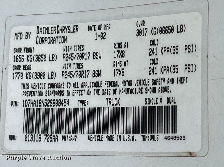 image for item NL9546 2002 Dodge Ram 1500 SLT  Quad Cab pickup truck