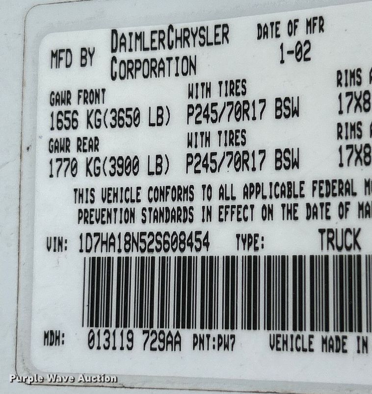 image for item NL9546 2002 Dodge Ram 1500 SLT  Quad Cab pickup truck